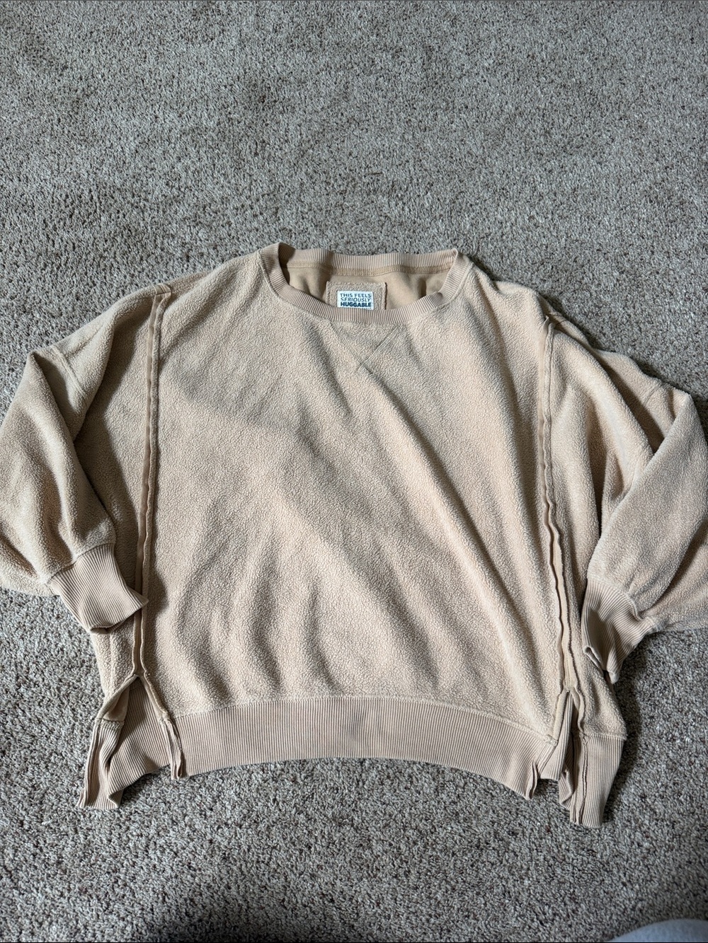 American Eagle Outfitters Beige Side-Tie Crewneck Sweater